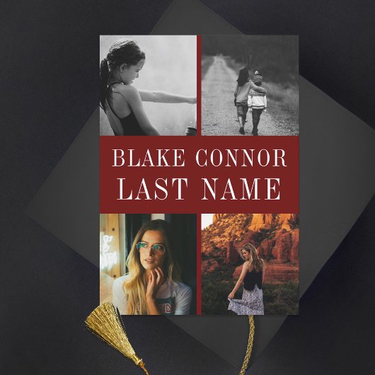 Maroon Red Simple Name afstuderen foto Aankondiging