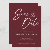 Maroon Red Wedding Save the Date Invitation Kaart (Voorkant / Achterkant)