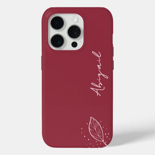 Maroon Red, Witte naam, Minimalistisch blad en Sti Case-Mate iPhone Case (Achterkant)