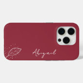 Maroon Red, Witte naam, Minimalistisch blad en Sti Case-Mate iPhone Case (Achterkant (horizontaal))