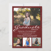 Maroon Red Woodgrain Modern 4 Foto Afstuderen Kaart (Voorkant)