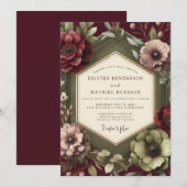Maroon Renaissance Bloom Wedding Kaart (Voorkant / Achterkant)