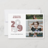Maroon Retro Big Numbers 3-foto Afstuderen Kaart (Voorkant)