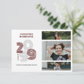 Maroon Retro Big Numbers 3-foto Afstuderen Kaart (Staand voorkant)