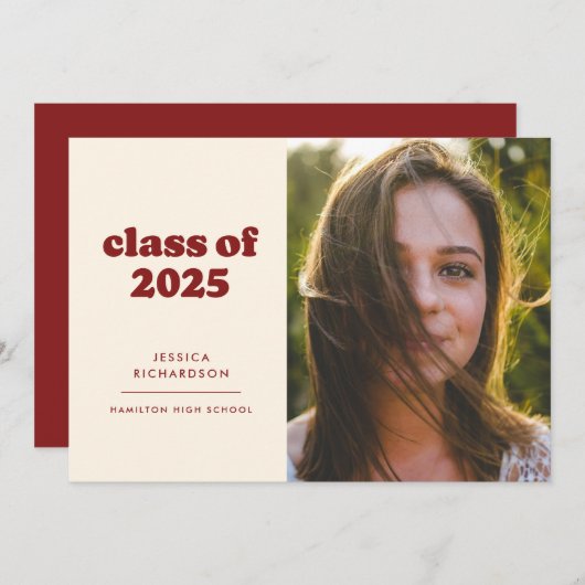 Maroon Retro Eenvoud Foto Afstuderen Aankondiging (Voorkant / Achterkant)