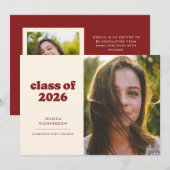 Maroon Retro Eenvoud Foto Afstuderen Aankondiging (Voorkant / Achterkant)