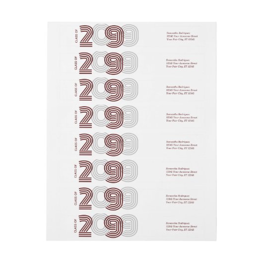 Maroon Retro Grote getallen van de Klasse (Vel)