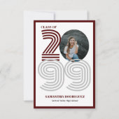 Maroon Retro Grote Nummers Afstuderen Foto Kaart (Voorkant)