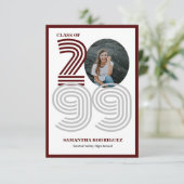 Maroon Retro Grote Nummers Afstuderen Foto Kaart (Staand voorkant)