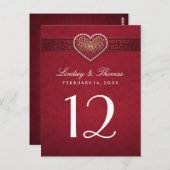 Maroon Rode Bloemen Hart Tafel Aantal Kaarten (Voorkant / Achterkant)