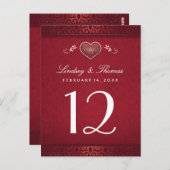 Maroon Rode Bloemen Hart Tafel Aantal Kaarten (Voorkant / Achterkant)