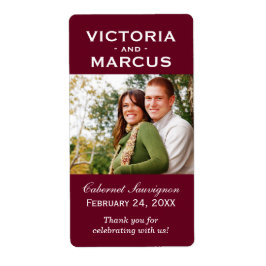 Maroon Rode Bruiloft Monogram Foto Wijnfles Etiket