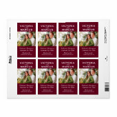Maroon Rode Bruiloft Monogram Foto Wijnfles Etiket (Full Sheet)