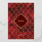 Maroon Rode Marokkaanse Arch Moslim Bruiloft Goud Folie Uitnodiging (Achterkant)