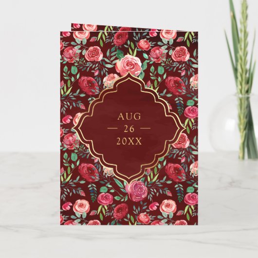 Maroon rode rozen bloemengoud Indiase bruiloft (Achterkant)