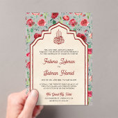  Maroon rode rozen bloemenmoslim bruiloft Acryl Uitnodigingen (Insitu (Draagbaar))