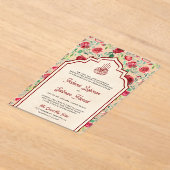  Maroon rode rozen bloemenmoslim bruiloft Acryl Uitnodigingen (Laagn)