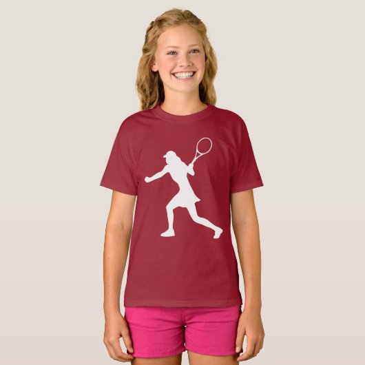 Maroon rode tennis sport t shirt voor meisjes (Voorkant volledig)
