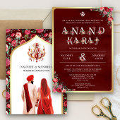 Maroon Rode Typografie Anand Karaj Sikh Bruiloft Kaart