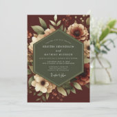 Maroon Romantic Botanical Wedding Kaart (Staand voorkant)