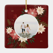 Maroon Ronde Foto Bloemen Kinder Kerst Keramisch Ornament (Achterkant)