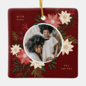 Maroon Ronde Foto Bloemen Kinder Kerst Keramisch Ornament (Voorkant)