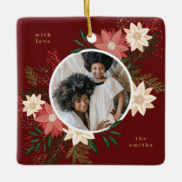 Maroon Ronde Foto Bloemen Kinder Kerst Keramisch Ornament