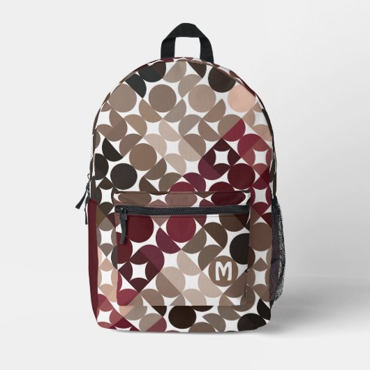 Maroon Rood Beige Bruin Mideeuwse cirkels Patroon Bedrukte Rugzak (Voorkant)