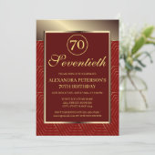 Maroon rood en goud patroon grens verjaardag kaart (Staand voorkant)