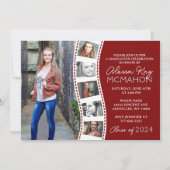 Maroon Rood en Wit Filmstrip 6 Foto Afstuderen Kaart (Voorkant)