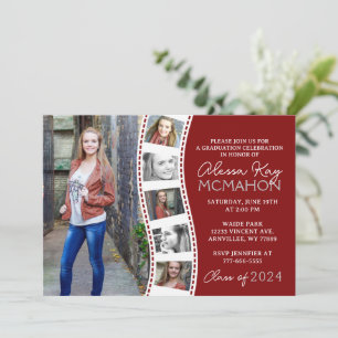 Maroon Rood en Wit Filmstrip 6 Foto Afstuderen Kaart