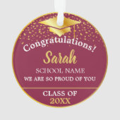 Maroon Rood Goud Afstuderen Klasse van 2025 Custom Ornament (achterkant)