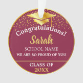 Maroon Rood Goud Afstuderen Klasse van 2025 Custom Ornament (voorkant)