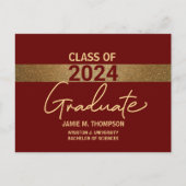 Maroon rood goud klasse 2024 University Afstuderen Briefkaart (Voorkant)