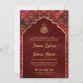 Maroon rood goud Marokkaanse Arch moslim bruiloft Kaart (Voorkant)