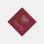 Maroon Rood Goud & Wit Bloemen Hart Bruiloft Servetten (Hoek)