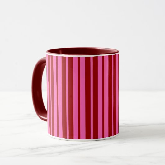 Maroon rood roze strepen ontwerp  mok (Voorkant links)
