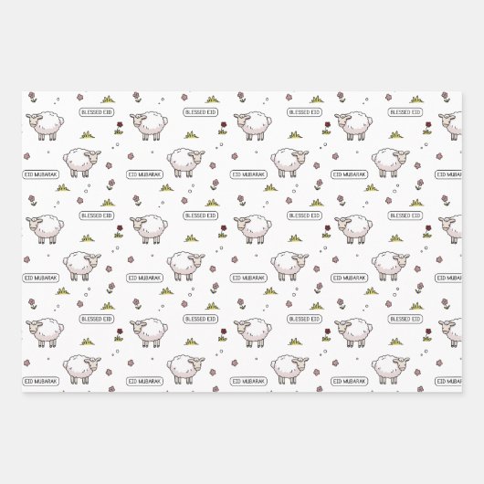 Maroon rood schaap Eid Mubarak Kinder Inpakpapier Vel (Voorkant)