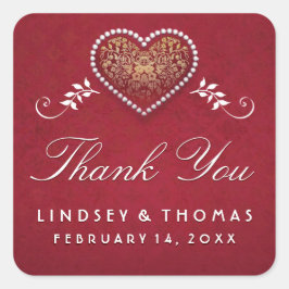 Maroon rood & wit bloemenhart bruiloft dank u vierkante sticker