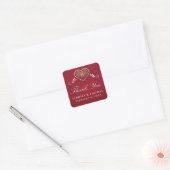 Maroon rood & wit bloemenhart bruiloft dank u vierkante sticker (Envelop)