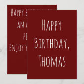 Maroon Rood & Wit Happy Birthday Wenskaart Feestdagenkaart (Voorkant / Achterkant)