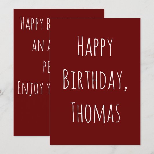 Maroon Rood & Wit Happy Birthday Wenskaart Feestdagenkaart (Voorkant / Achterkant)