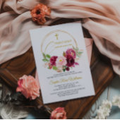 Maroon Roos Floral Eerste Heilige Communie Kaart