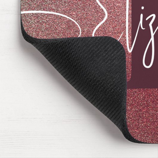 Maroon Roos Glitter Monogram Naam Muismat (Hoek)