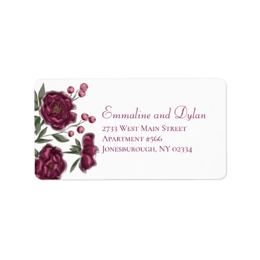 Maroon Rose Wedding Address Labels (Voorkant)