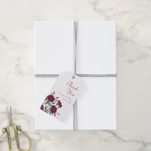 Maroon Rose Wedding Cadeaulabel (Met Touw)