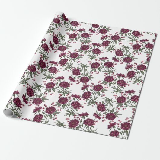 Maroon Rose Wedding Cadeaupapier (Uitgerold)