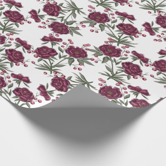 Maroon Rose Wedding Cadeaupapier (Hoek)