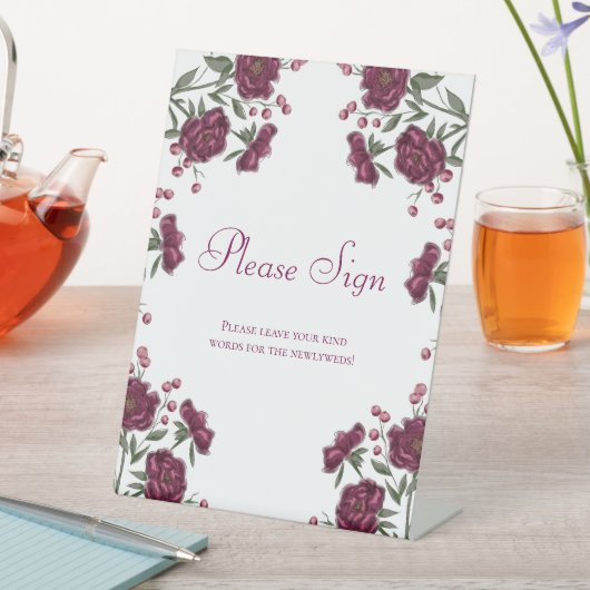 Maroon Rose Wedding Guest Book Sign Reclamebord Met Voetstuk (Insitu)