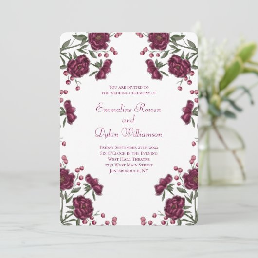 Maroon Rose Wedding Kaart (Staand voorkant)